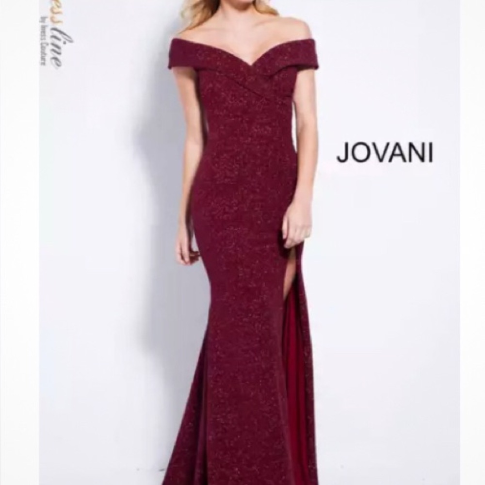 Jovani 58576 Size 14 Off The Shoulder Navy Sparkly Dress With Slit